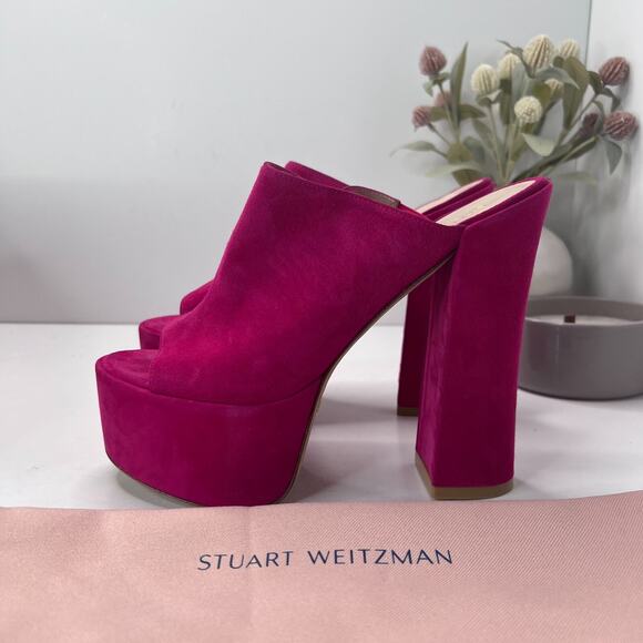 Stuwart Weitzman Skyhigh 145 Platform Slide Suede Azalea SD275 Women's US 9.5 B